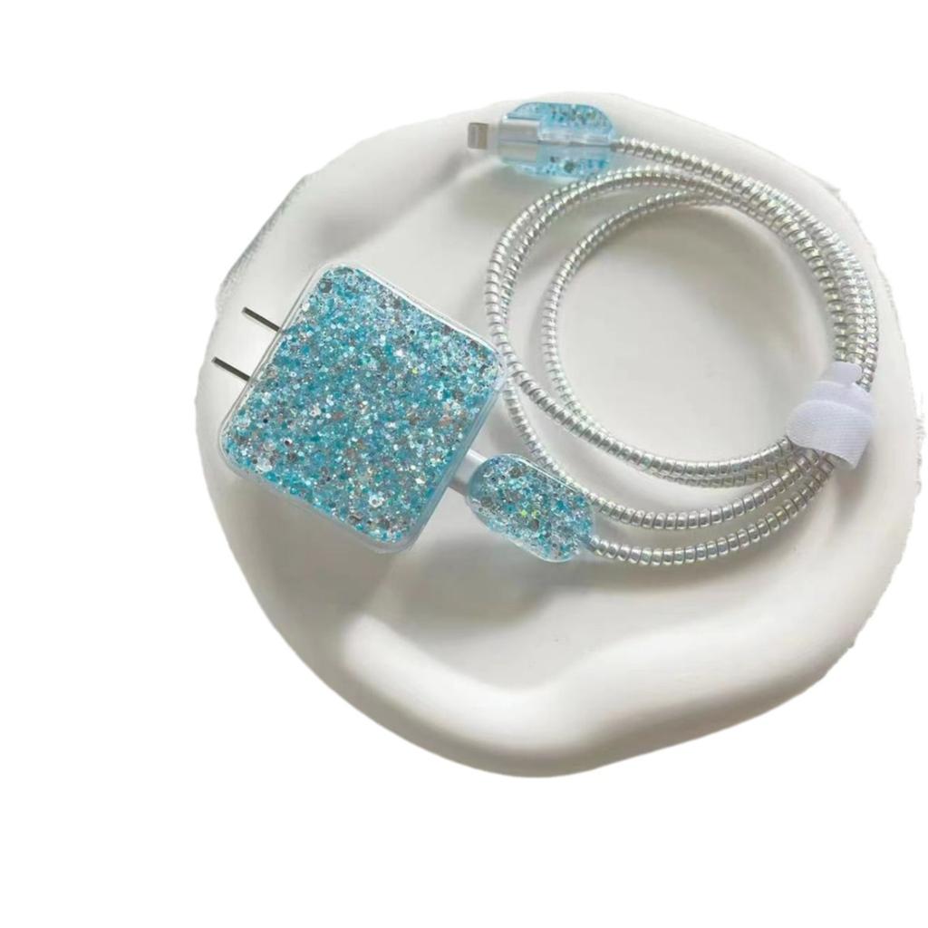 Transparent Soft Shell Glitter Data Head Protective Cover Cable Biter Apple 20W Data Cable Protective Cover Charging Cable Protection