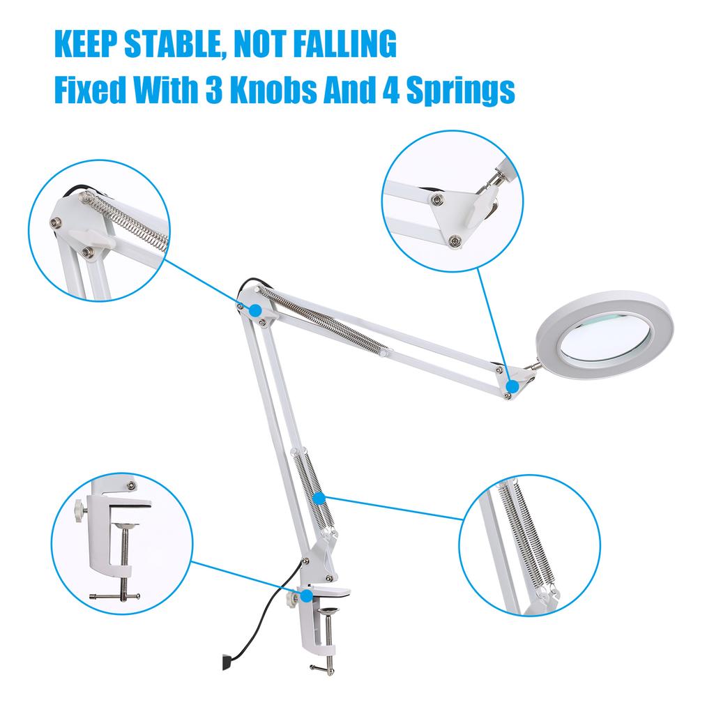 Magnifying Glass Magnifier with LEDs Clamp Clip Light 8X Magnification 10 Levels Adjustable Brightness Temperature Changing Lamp
