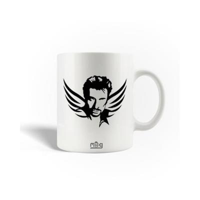 Ceramic Mug - Johnny Hallyday - Black - 30cl - Dishwasher Safe - Round