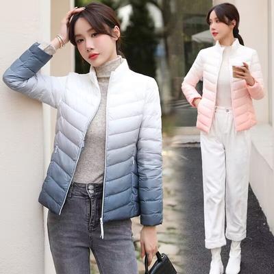 Lightweight Down Jacket for Women's Short New Slim Fit and Versatile Gradient White Duck Down Casual Standing Collar Down Jacket