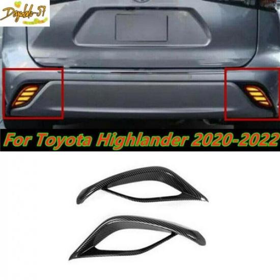 Carbon Fiber Style Rear Bumper Fog Light Cover Trim For Toyota Highlander 20-22
