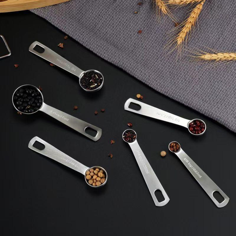 Stainless Steel Measuring Spoon 1/5/6 Pcs With Scale Measuring Ruler Spoon Kitchen Coffee Cooking Spoon Baking Measuring Tool