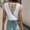 Women's New Summer Hairball Lace Splicing V-Neck White Top