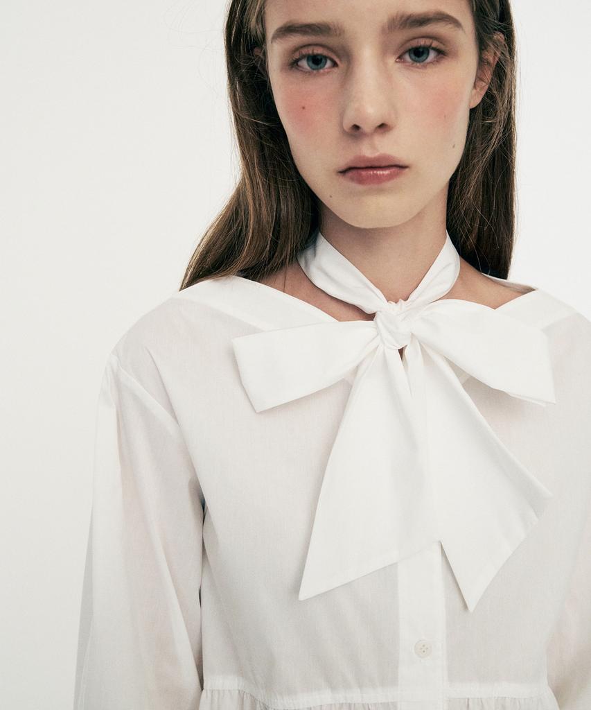 Limekeu Tie Shirring Blouse White