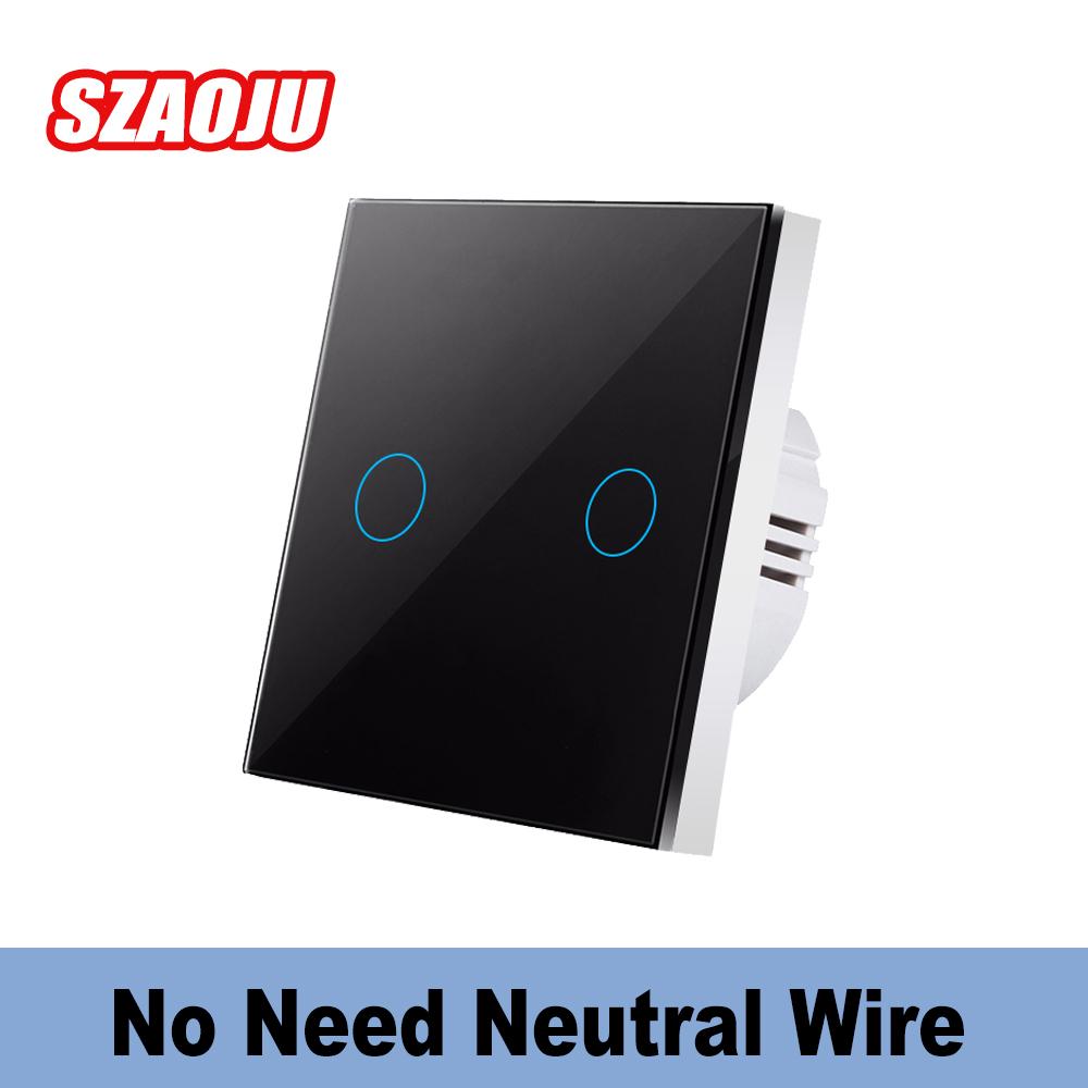 Szaoju EU Touch Switch AC100-240V Led Backlight Panel Tempered Crystal Glass Wall Light Sensory Switches 1/2/3 Gang