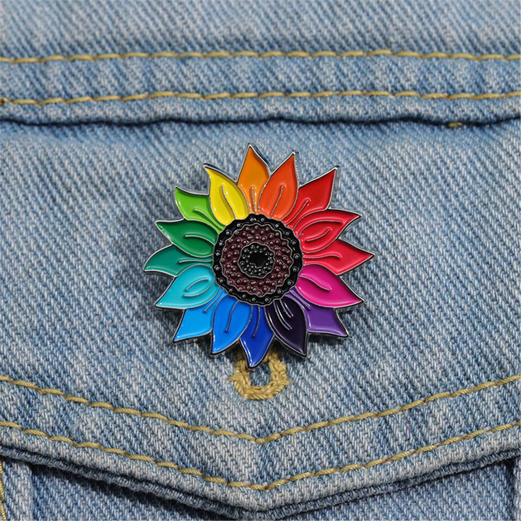 Elegant Rainbow Sunflowers Enamel Brooch Sturdy Alloy Jewelry Accessory Portable for Trendy Women Stylish Outfits