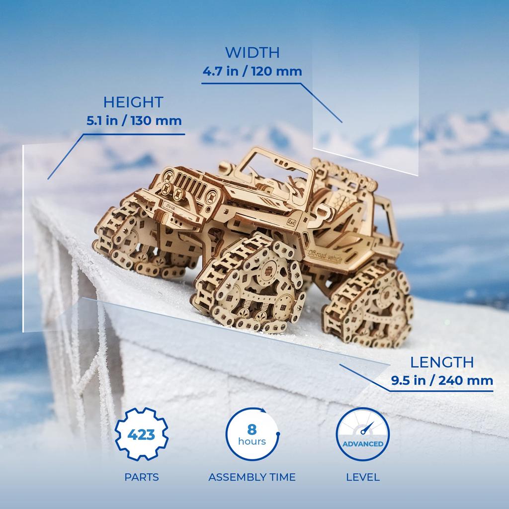Ugears 4WD Tracked Off-Road Vehicle 70204 Wooden Puzzle, Crafts & Model Building Kit, No Glue or Tools Required, for Adults and Kids