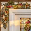 Country Style Wall Art Scenic Countryside Door Frame Corner Decor, Farmhouse Topper Sign, Wooden Scenery Interior Decor Sculpture, Rustic Floral Scene