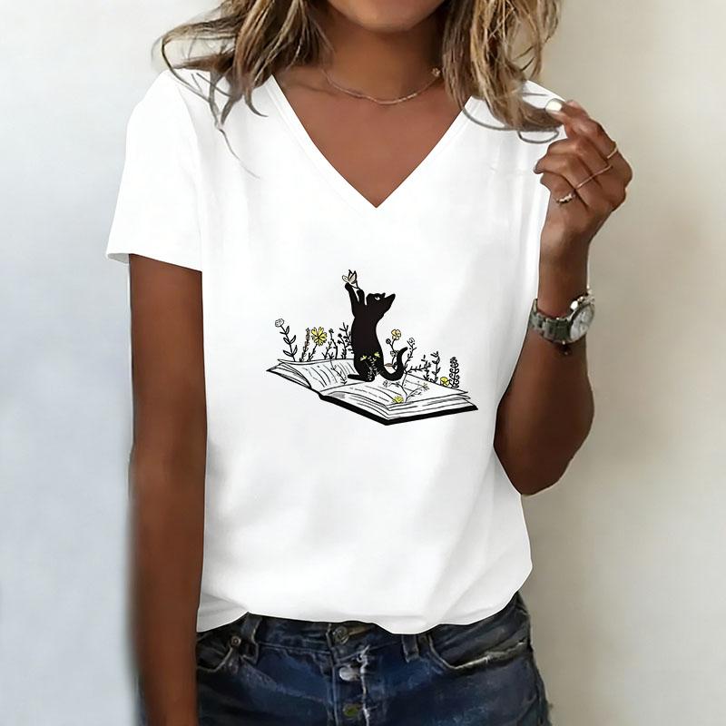 Fashion T-shirt V-neck T-shirt Women s Short sleeved T-shirt XS