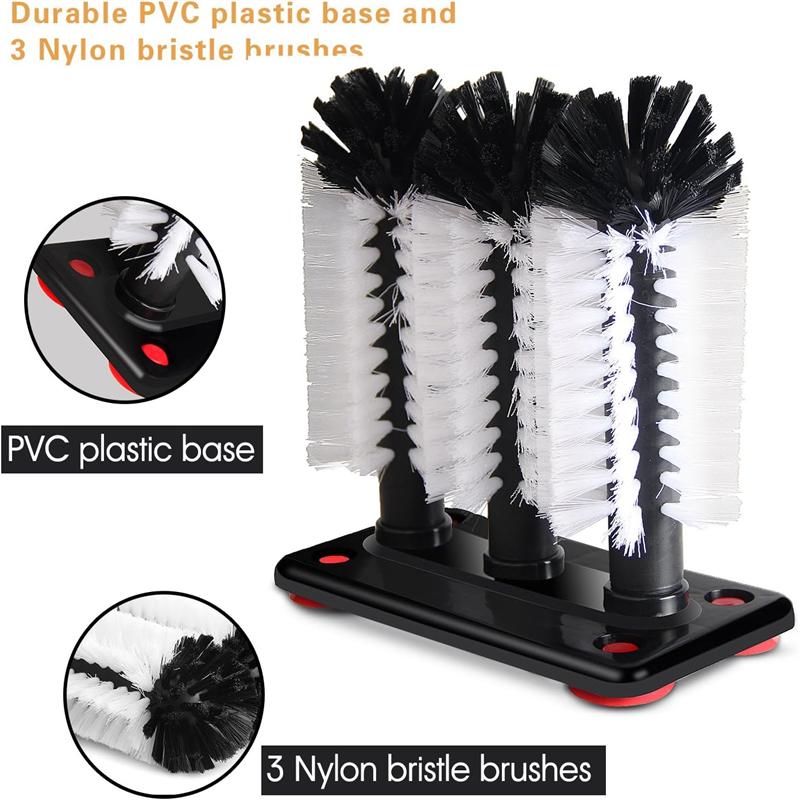 3PCS Bottle Cleaning Brush Set With Suction Base Long Handle Bristle Brush Heads For Glass Beer Cup Water Bottle Washer Kit