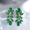 Full Emerald Cut Zircon Crystal Flower Drop Earrings For Women Luxury  Rose Gold Color Daily Fine Ethnic Jewelry