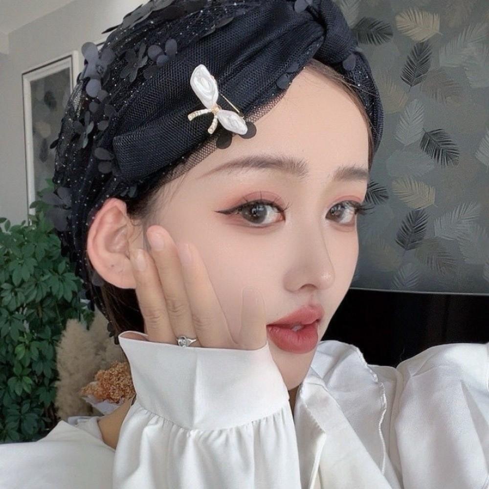 Faux Pearl Headscarf Hat Lace Flower Bohemian Headscarf Fashion Bonnet Hat  Summer Wear