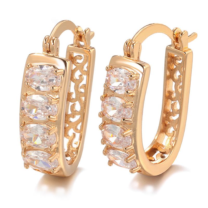 Copper-plated real gold micro-inlaid zircon earrings, ear buckles, temperament versatile and exquisite earrings.