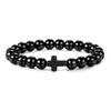 Prayer Men Natural Stone Wood Beads Rosary Hematite Cross Bracelets Onyx Meditation Bracelet Women Yoga Zircon Homme Pulsera