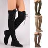 Luxurious Womens Lace Up Low Heel Thigh High Over The Knee Stretch Riding Boots Shoes