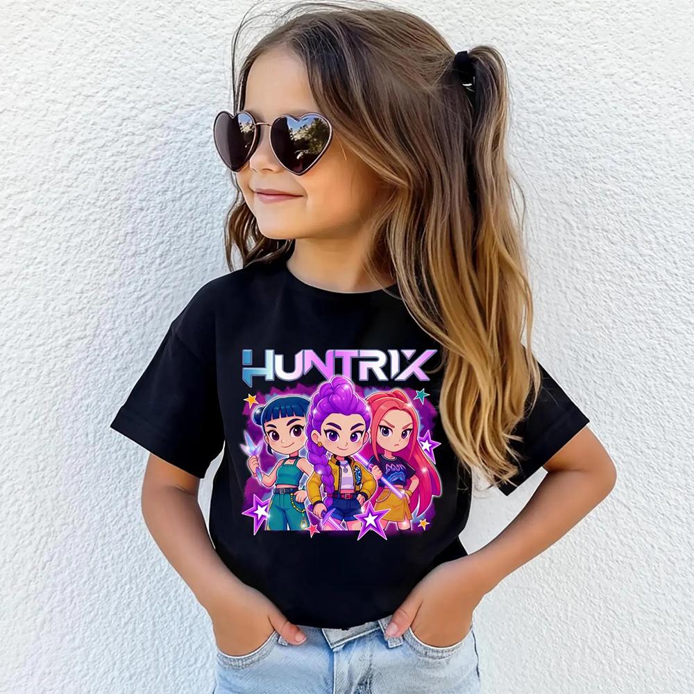 Summer Kids T-shirt Kpop Demon Hunters Pattern Print Short-sleeved Tops Tees Casual Girl T-shirt Kids Streetwear