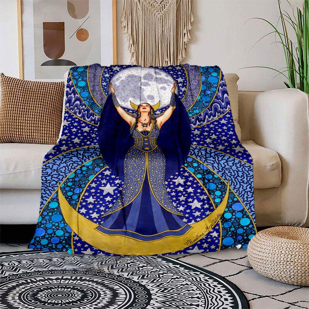 

Full Moon Goddess Art Print: Celestial Magic Wall Decor Blanket Flannel Throw Blanket for Sofa, Bed, Travel, Camping, Office, Couch, Chair, 130x150cm