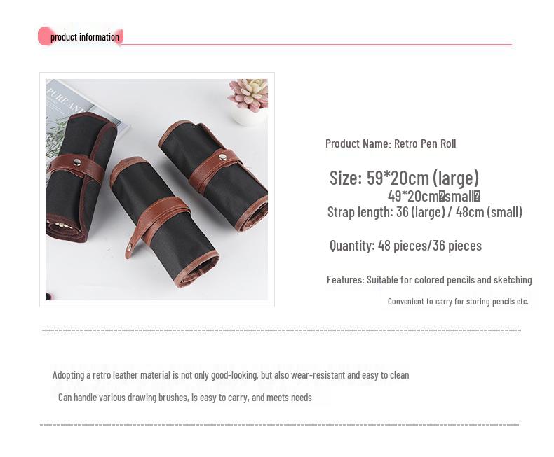 36 or 48-Slot Canvas Pencil Roll Case for Colored Pencils - Ideal for Students and Artists