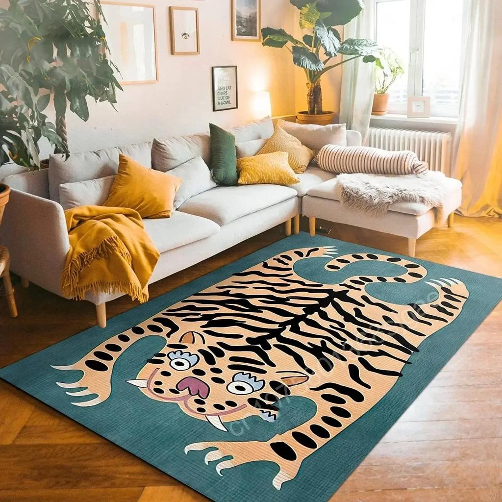 Bohemian Tibetischer Tiger Floral Teppich Nachttisch Bodenmatte Rutschfest Vintage Tier Teppich Marokkanische Teppiche für Wohnzimmer Dekorativ