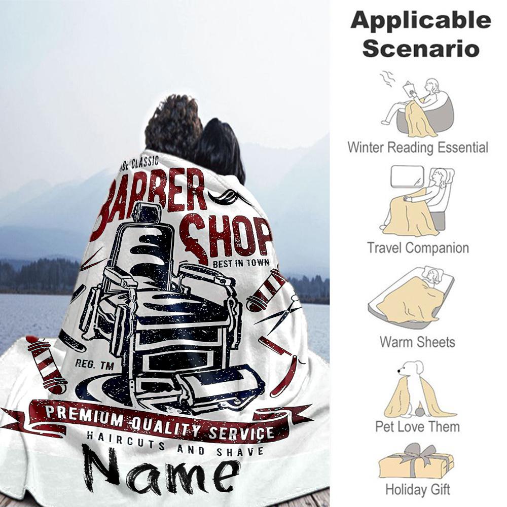 Barber Chair Customize Text Blanket Lightweight Customizable Blanket Ultra-Soft Suitable for Bedding Office Nap Couch Four Seasons Universal