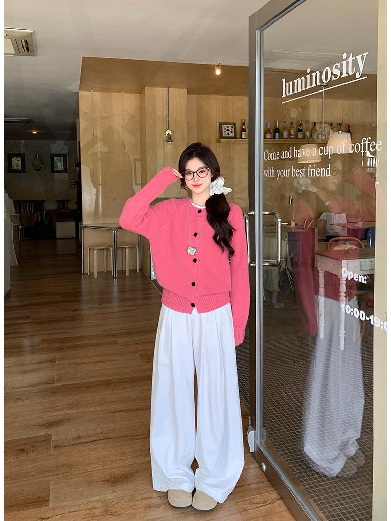 Damen Plus Size Süßer Gestrickter Pullover im Koreanischen Stil mit Quadratischer Schnalle