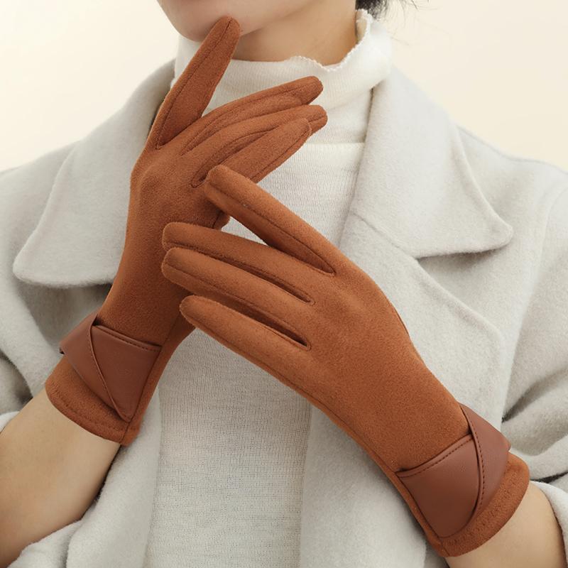 Warm Gloves with Velvet, Suitable for Women To Use In Winter, Touch Screen Elegant Bow Accessories, Cycling and Driving Gloves