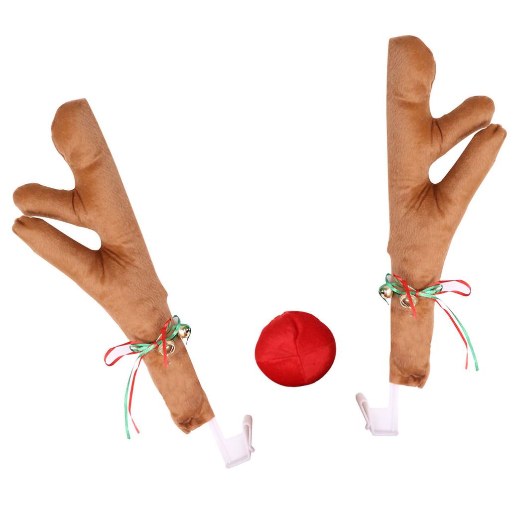 Car Renhorn Nose Set Söt rolig Ren Car Set med klockor för julbildekoration