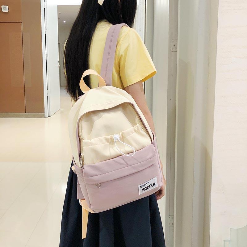Large Capacity Nylon Women's Backpack Color Contrast Travel Backpack Student Lightweight Schoolbag