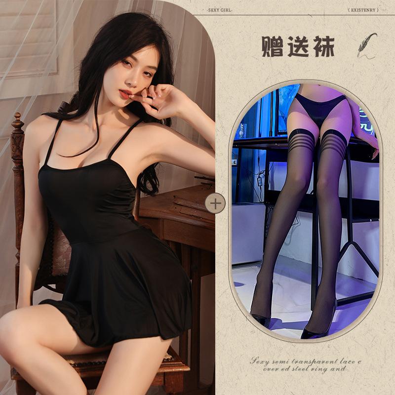 Sexy Perspective Sex Nightgown Cute Little Woman Pure Desire Suspender Pajamas Backless Temptation Sex Pajamas Super Large Size