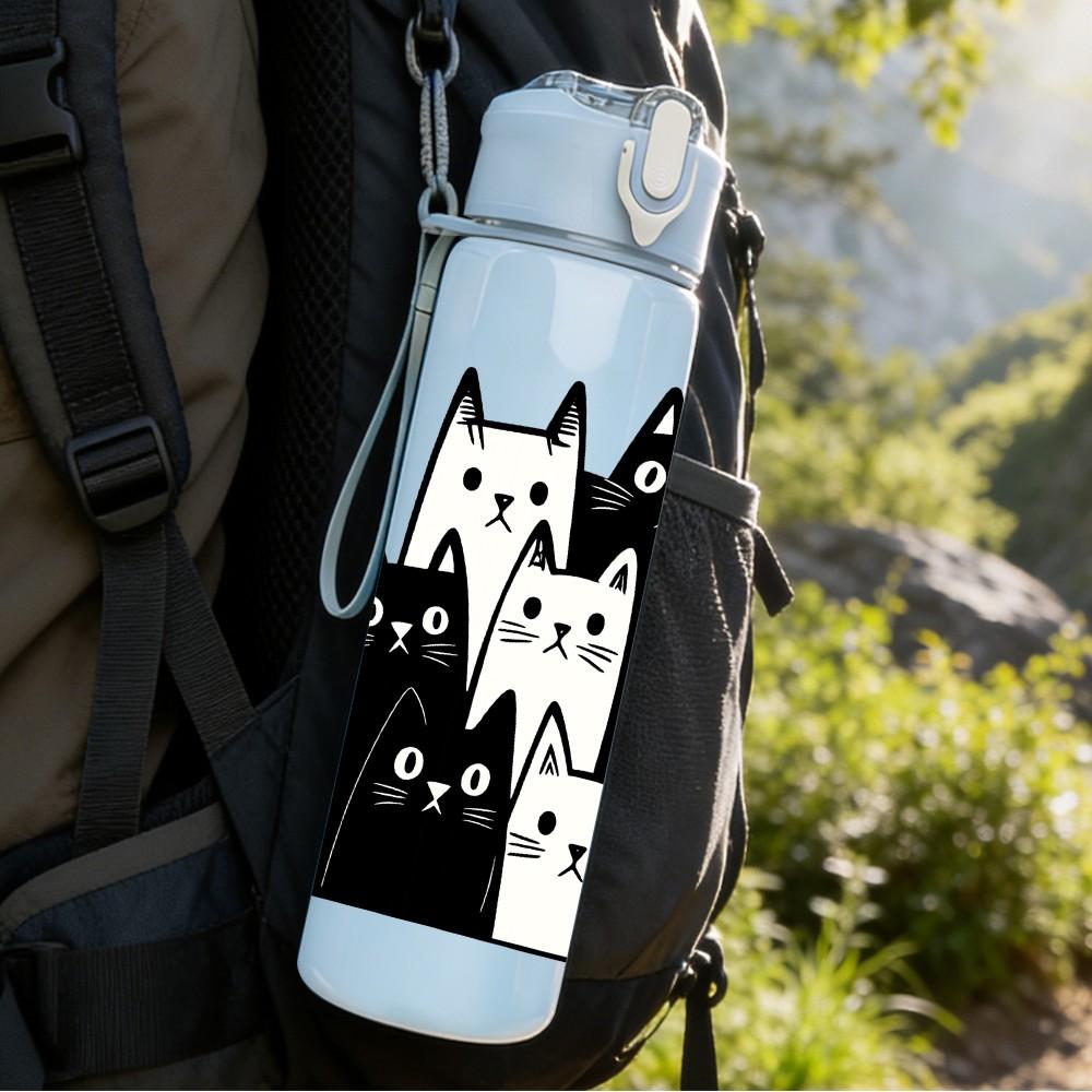 1PC Black Cat Castle Silhouette Group 750ml Color Plastic Sports Water Bottle Leakproof Flip Straw Lid For Sports Office Home Use