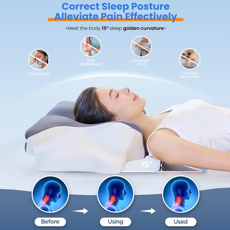 Cervical Pillow, Memory Foam Contour Pillow, Butterfly Shaped Bed Pillows for Side Sleeper Ergonomic Orthopedic Sleeping Pillow