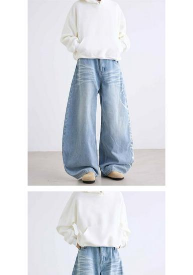 Men's Straight-Leg Print Jeans: Trendy Spring/Autumn High Street Long Pants