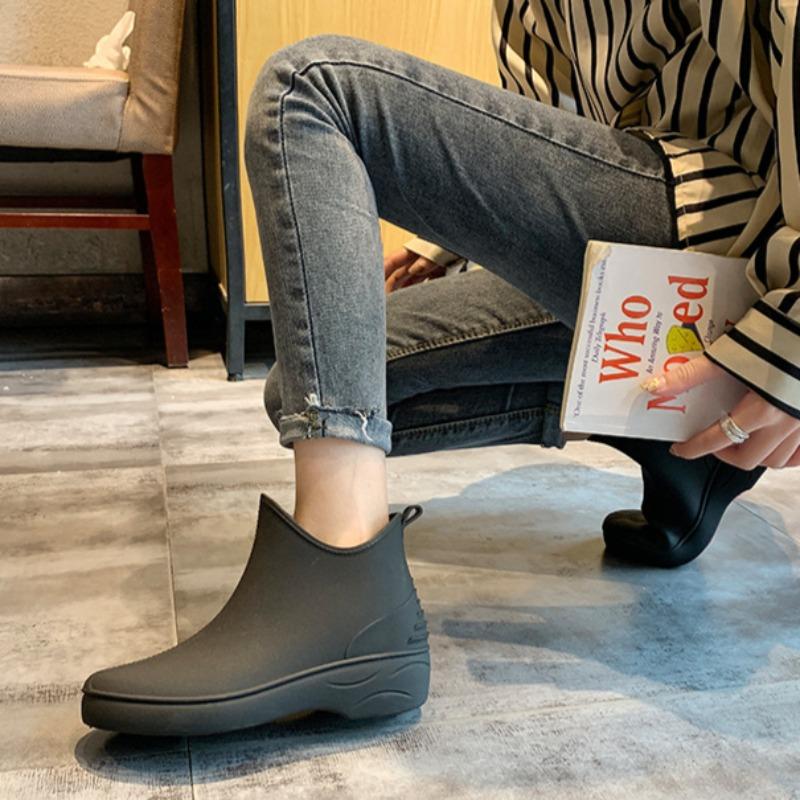 Японские модные женские короткие резиновые сапоги 39 чёрный — фото 6