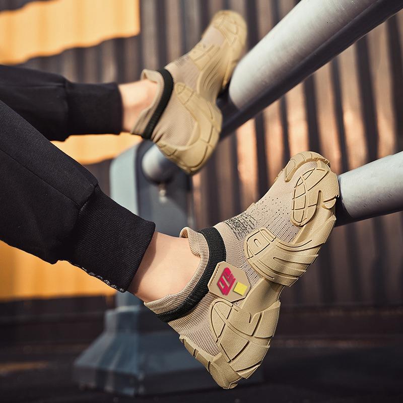 Men's Shoes Breathable Mesh New Flying Woven Casual Shoes Thick Sole One Pedal Lazy Sports Casual Shoes
