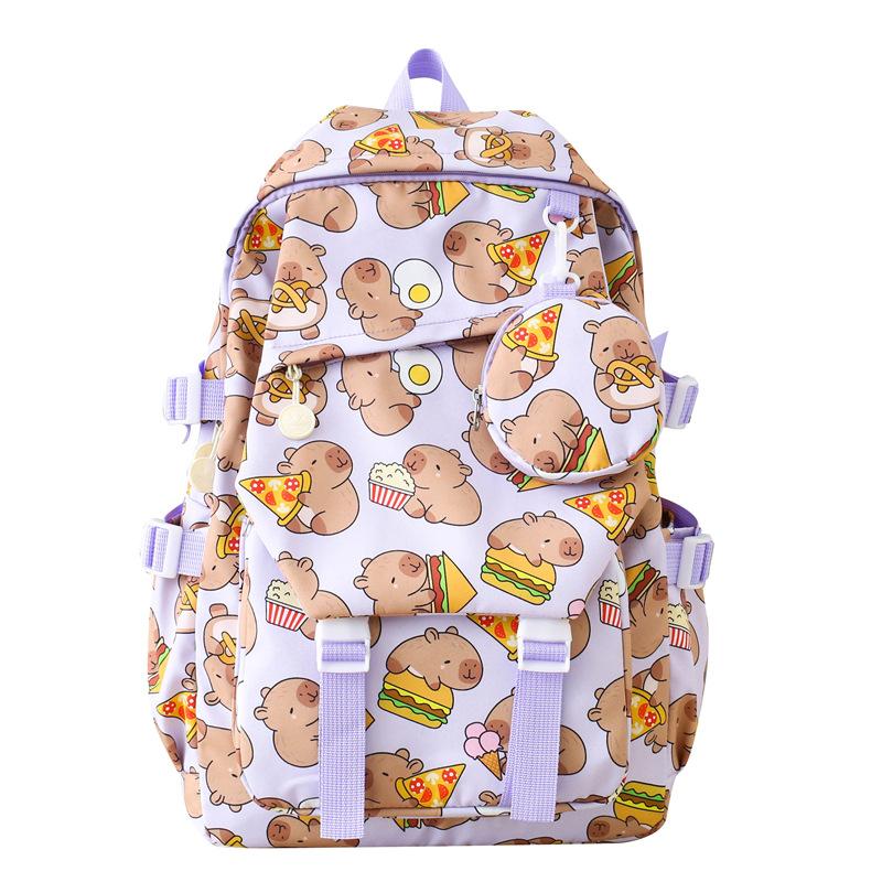 Cartoon printing primary school schoolbag female cute graffiti capybara large capacity lightweight high school backpack