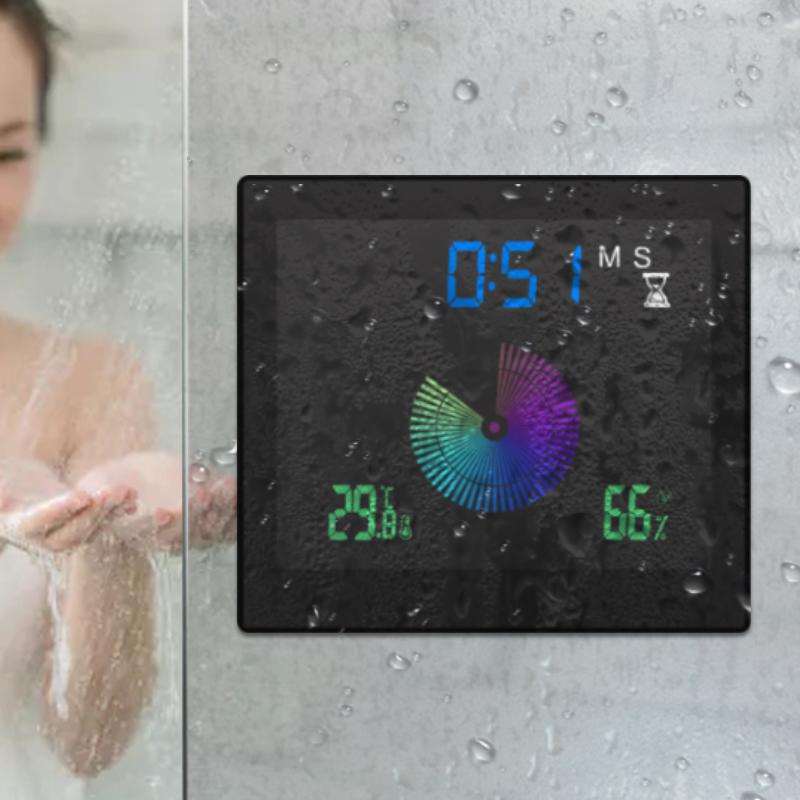 TS-WP10 Color Screen Alarm Clock Temperature Humidity Display Waterproof Bathroom Clock with Suction Cup