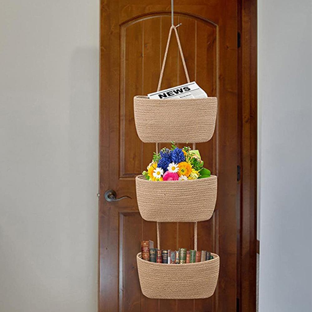 3-Tier Woven Storage Basket Wall Mounted Basket for Organizing Living Room