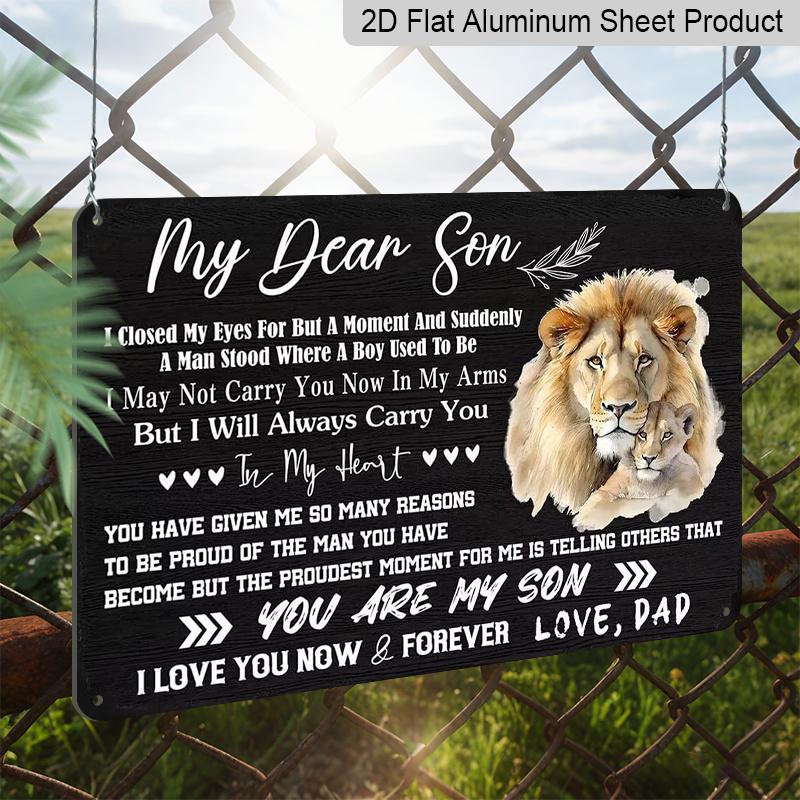 2D Flat, 1pc "My Dear Son" Aluminium Sign 8x12 Inch - Lion & Cub Design, Father To Son Love Quote, Gift for Son From Dad, Birthday & Graduation Wall