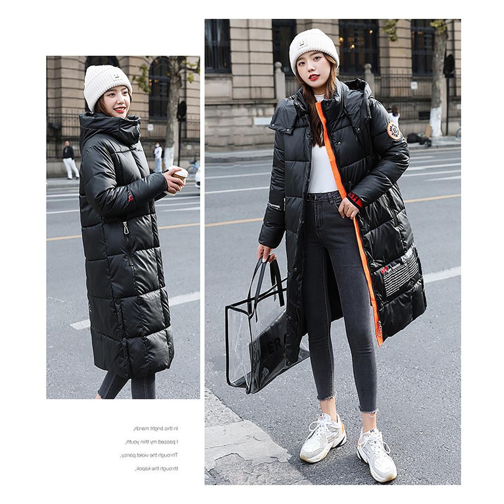 Damen Wintermode Langer Overknee-Kapuzenmantel mit dicker Wattierung