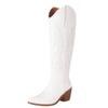 Western Women's Knee High Boots 2025 New Trends Wedge Heel Embroider Winter Shoes Ladies White Red Pink Cowboy Cowgirls Boot