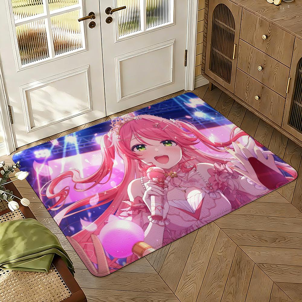 Classic Anime S-Sakura Miko Girl Floor Mat Soft Thickened Absorbent Non-Slip Bedroom Living Room Door Mat Home Flannel Rugs