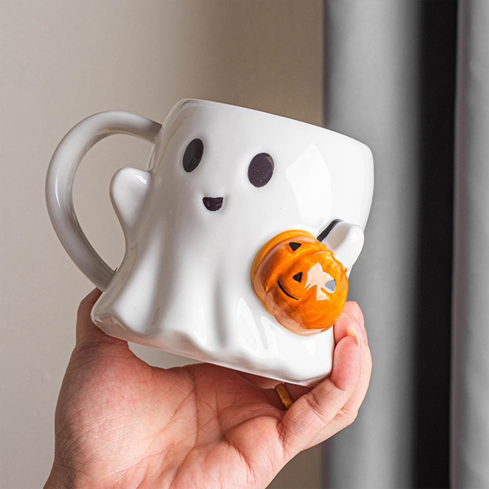 600ML Cute Ghost Water Cup Halloween Pumpkin Ghost Face Ceramic Mug Couple Afternoon Tea Coffee Cup Drinking Set Halloween Gifts
