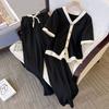 Women Suits Sets Large Size Short Sleeve Shirt Pants Slim Soft Cardigan Loose Trousers Longs Pants Top Two-piece Oversize 2PC Suit
