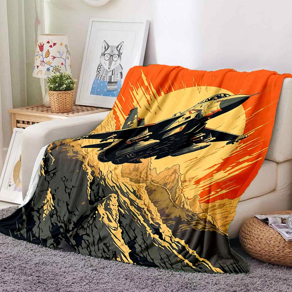 1pc Jet Flight Lightweight Flannel Blanket, Comfortable and Warm Blanket, for Office and Camping Sofa Bed, Livingroom086