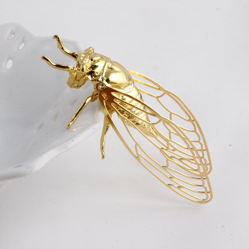 Creative Exquisite Cicada Figurine Mini Hollowed-Out Alloy Animal Statue Retro Anti-Rust Desktop Small Ornament Gift