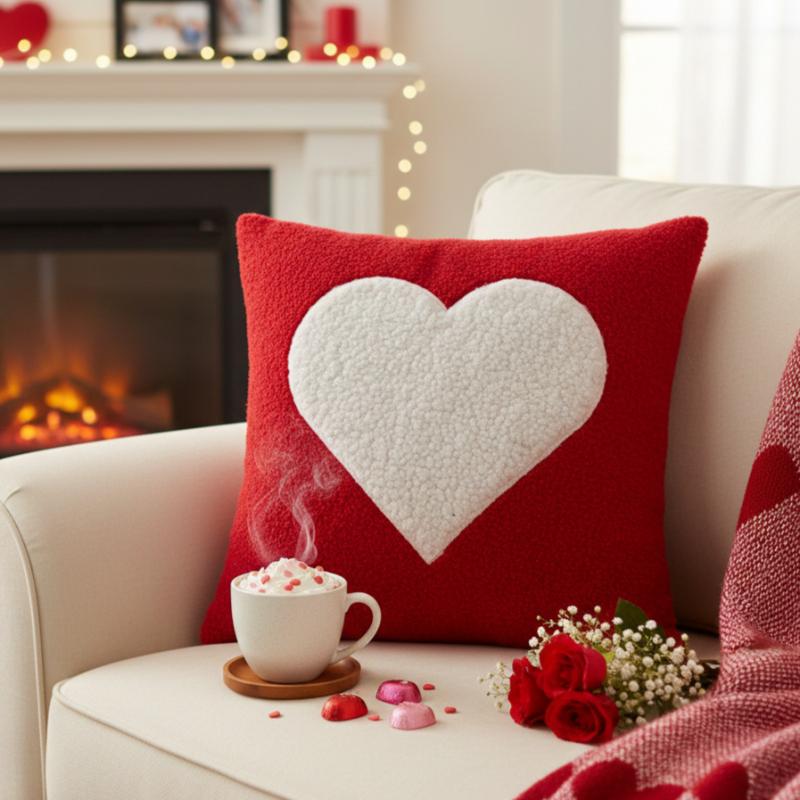 Romantic Embroidered Couples Pillowcase Set Red White Design 45x45cm Throw Cushion Cover for Bedroom Decor Valentines Gift