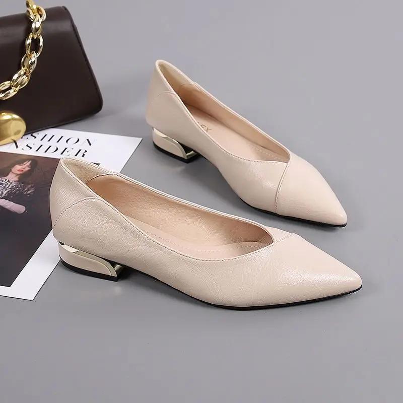Fashion Low Heel Elegant Block Ladies Pumps Pointed Toe Women's Shoes Formal Chunky Heels Lastest Quick Delivery Genuine Mark Non Slip