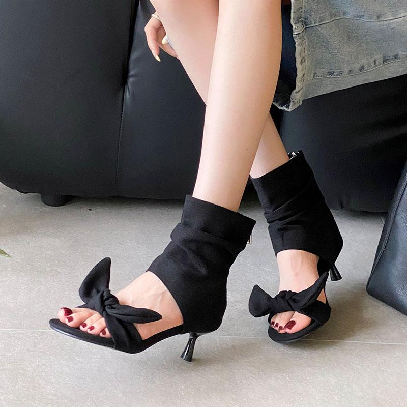 Fashion Fashion Butterfly-Knot Ladies Ankle Boots Shoes With Low Heel Footwear Female Open Toe Women Sandals Booties Zippers Shoes