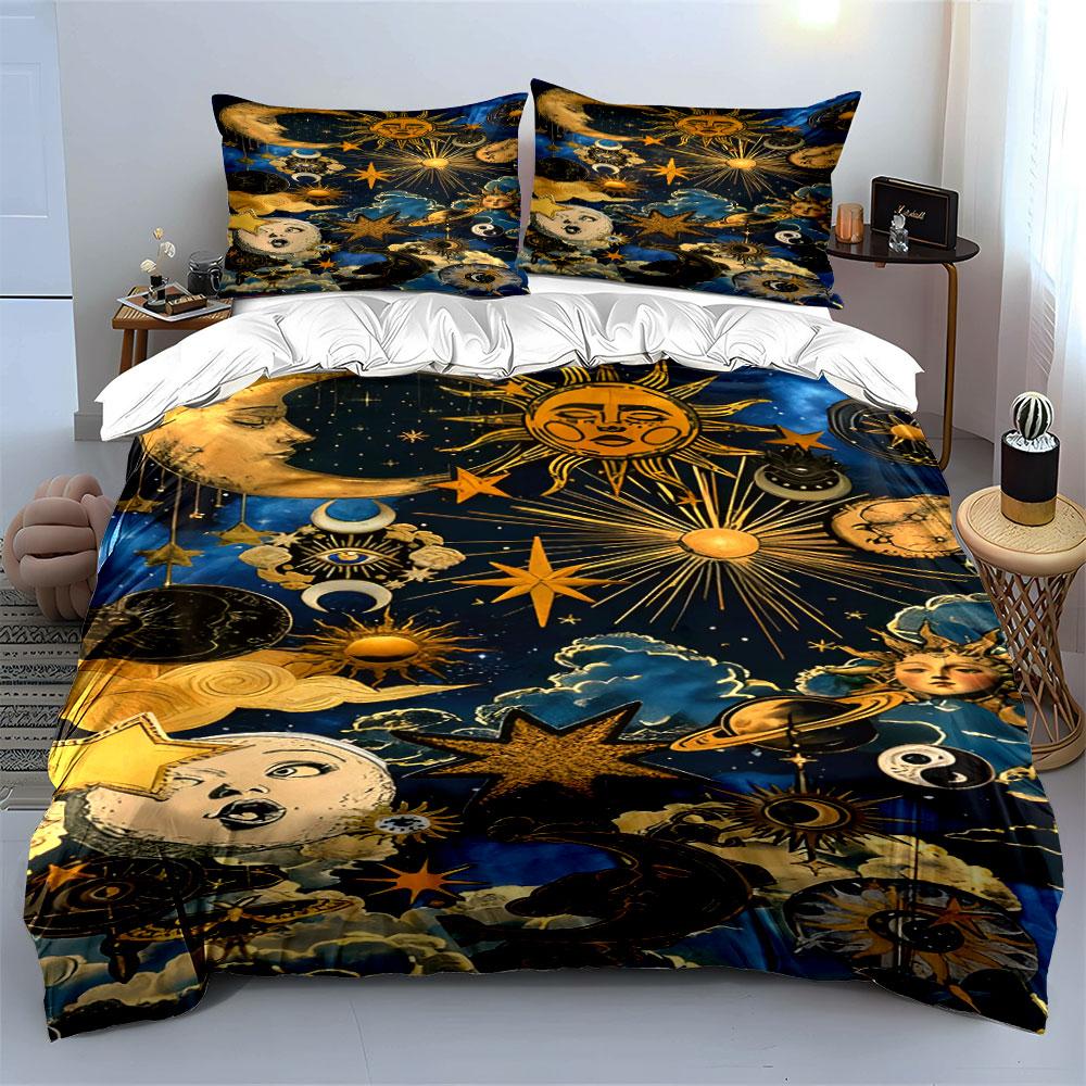 Golden cosmic elegance unfolds. Bedding sets Duvet covers Pillowcases(1* Duvet Cover 2* Pillowcases without duvet insert)