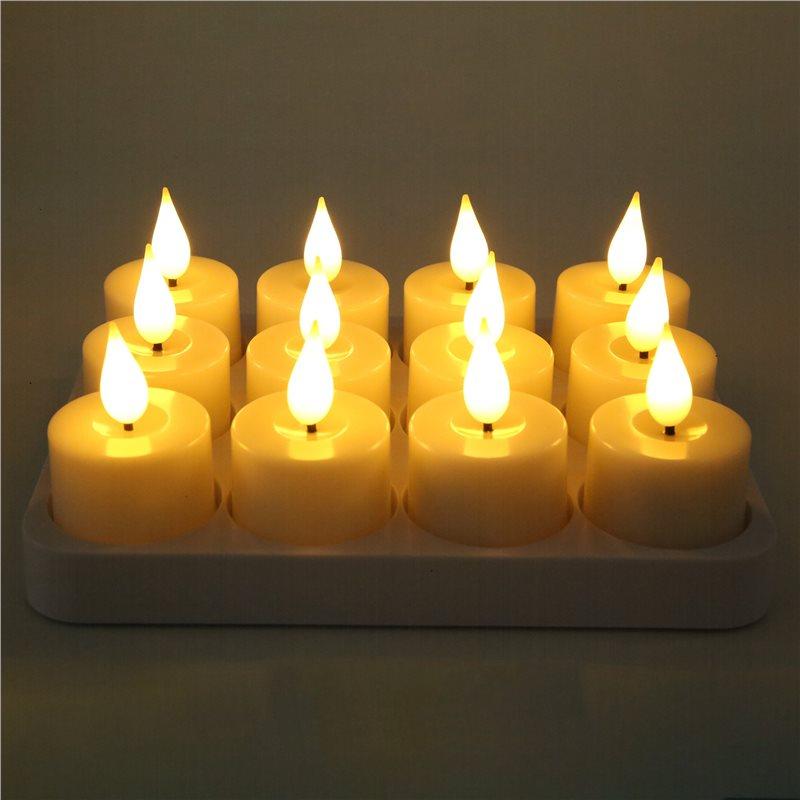 Versatile Battery Operated LED Flickering Tea Light Candles 12Pc Rechargeable Flameless Candles